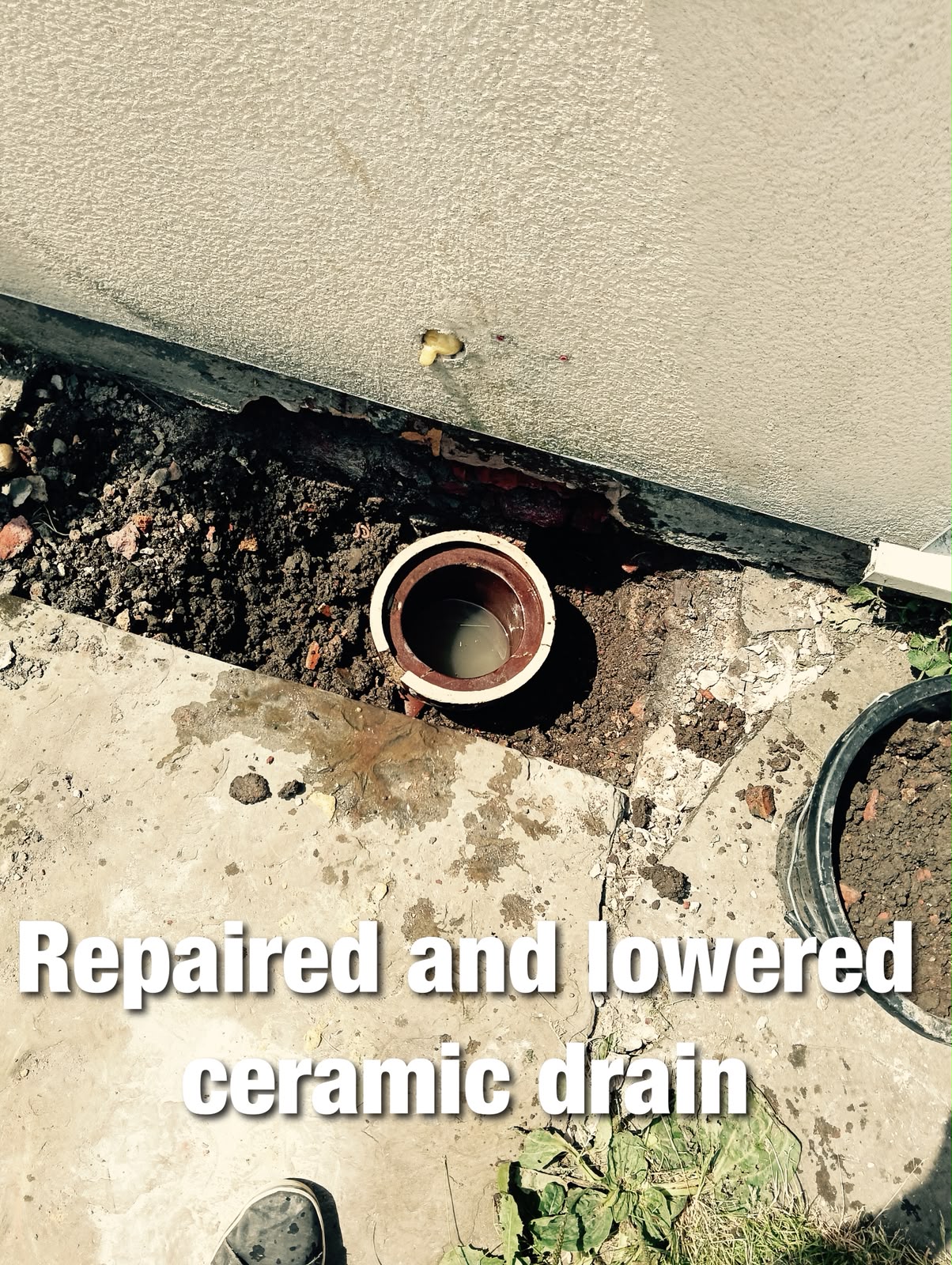 Ceramic drain repaired and lowered